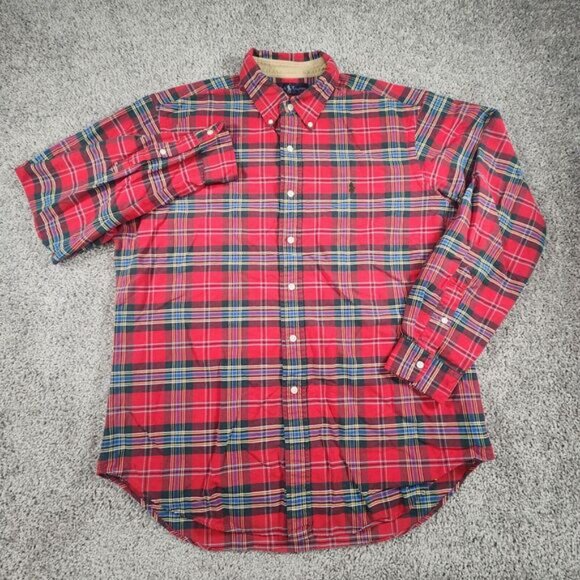 Ralph Lauren Shirt Mens‎ Large Plaid Preppy Career Button Pony Office Thick - Picture 2 of 9
